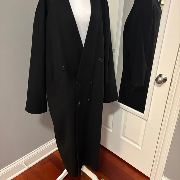 Vintage Michael Tong Black Wool Double-Breasted Long Coat - Picture 1 of 16